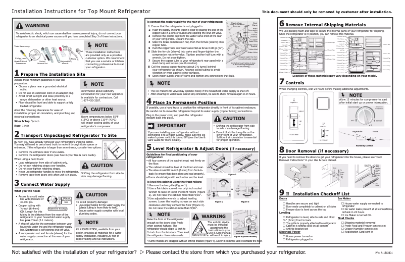 Page n°1 - Guide d'installation Frigidaire FFTR1821TB