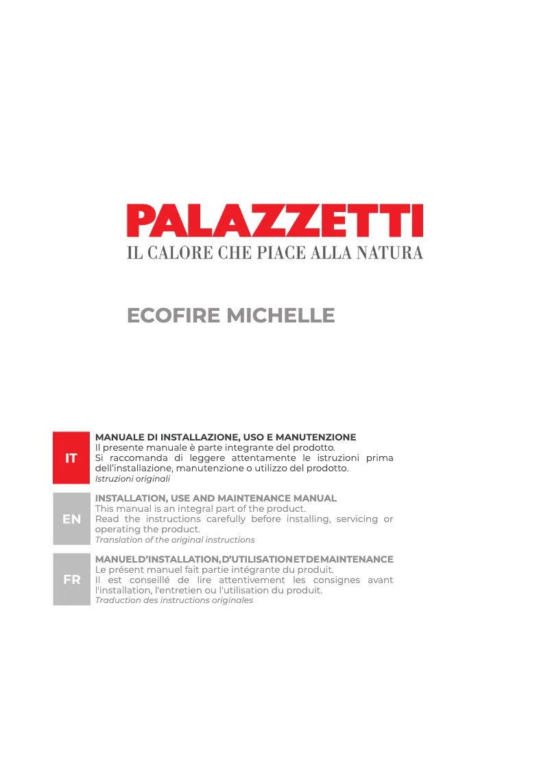 Page 1 de la notice Manuel utilisateur Palazzetti Ecofire Michelle 8 air