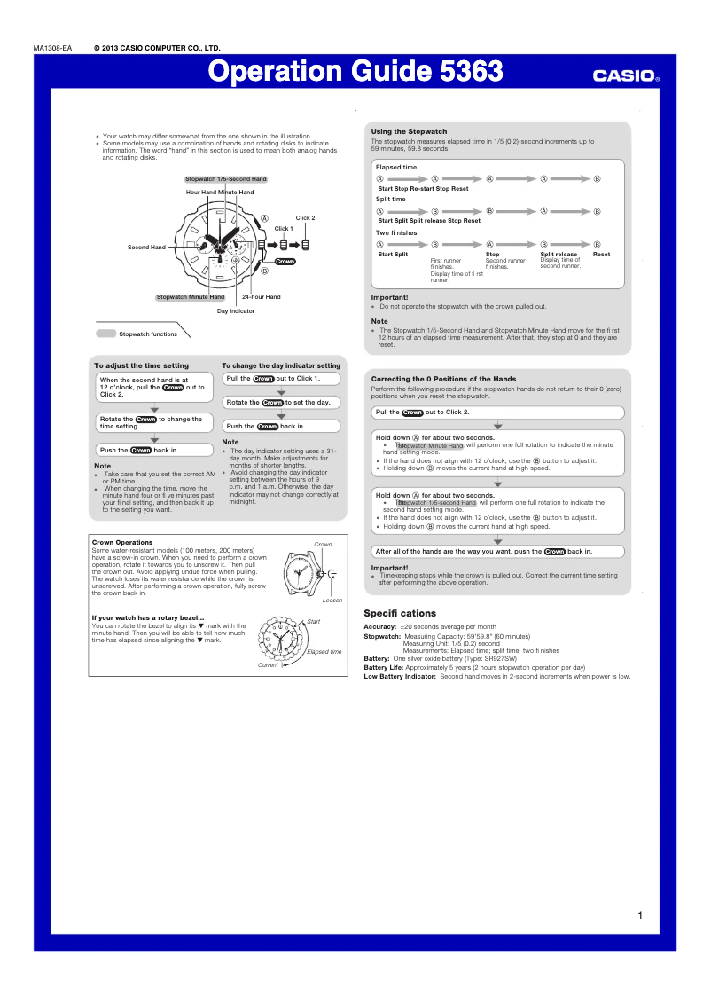 Page n°1 - Manuel utilisateur Casio 5363