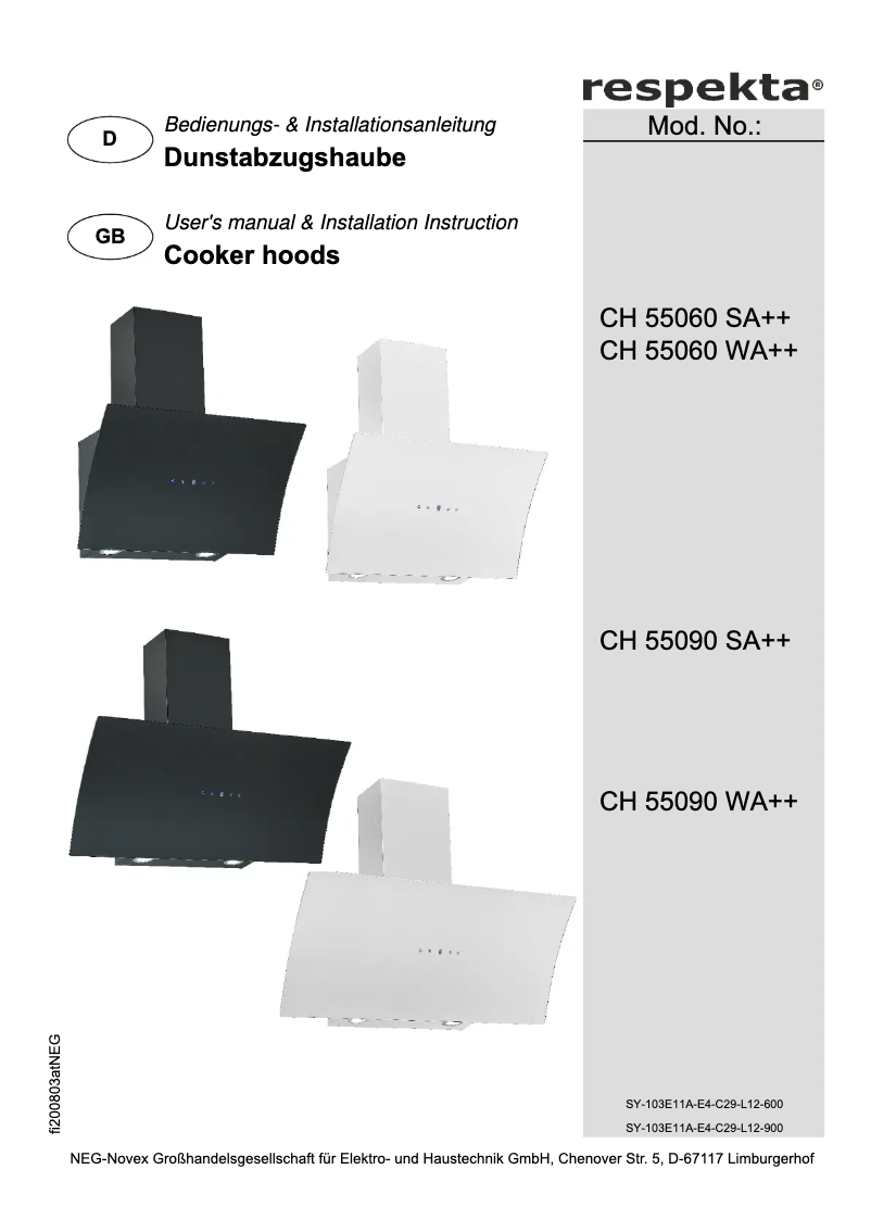 Page 1 de la notice Manuel utilisateur Respekta CH 55060 SA++