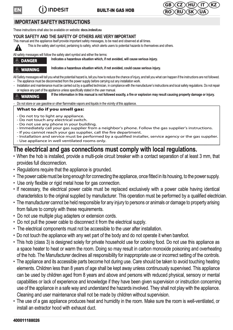 Page n°1 - Manuel utilisateur Indesit PN 641 /I (OW)