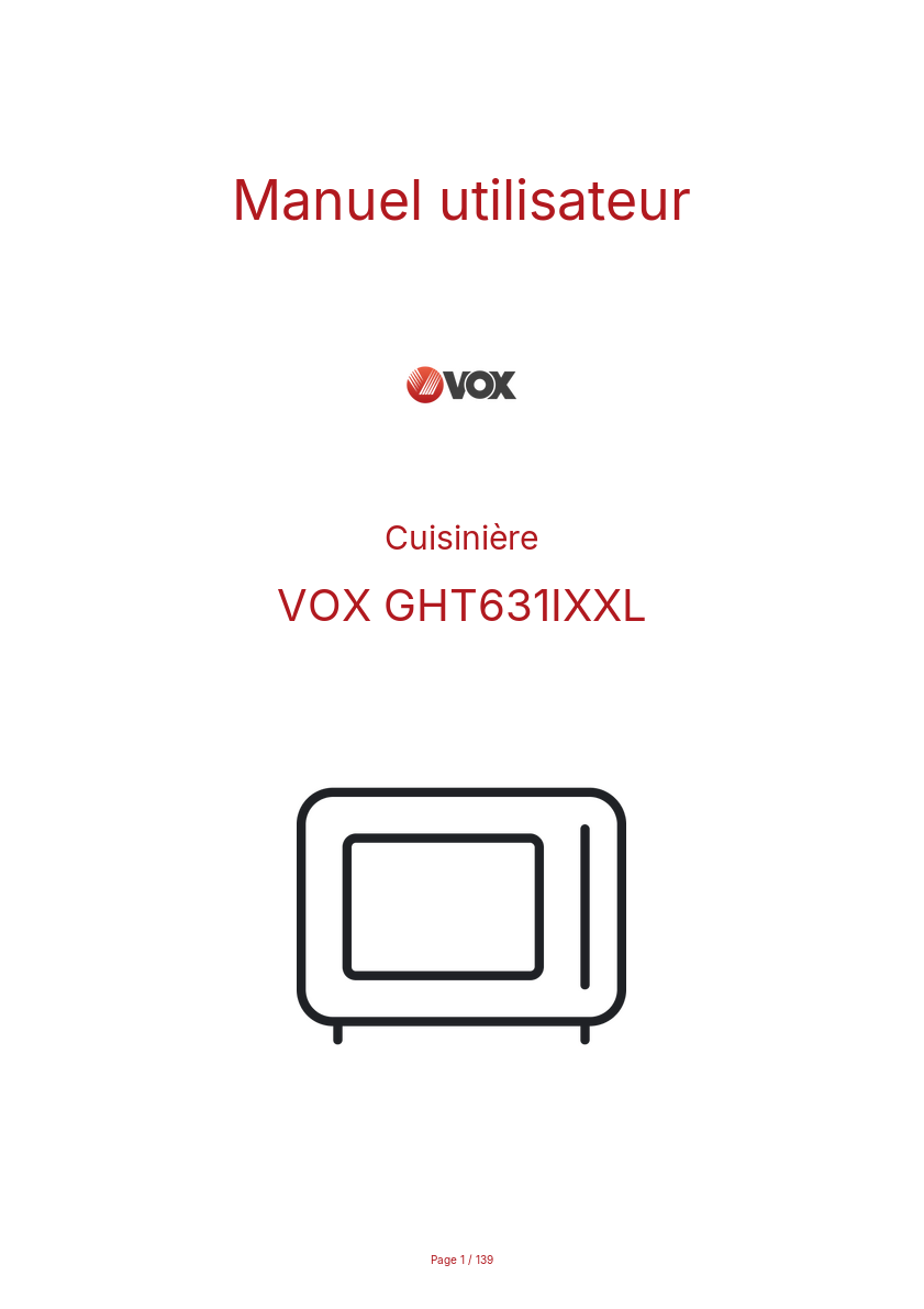 Page n°1 - Manuel utilisateur VOX GHT631IXXL