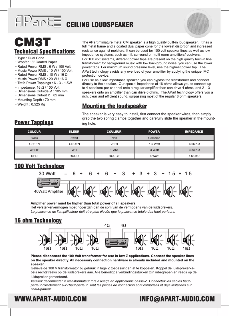 Page n°1 - Manuel utilisateur APart CM3T-SLV