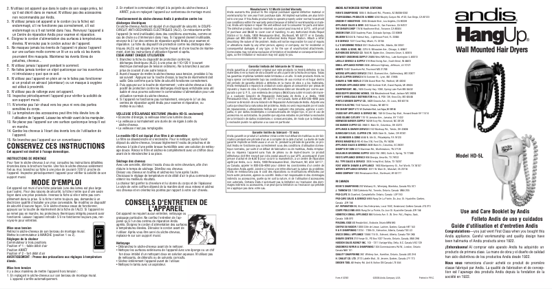 Page n°1 - Manuel utilisateur Andis HD-5L