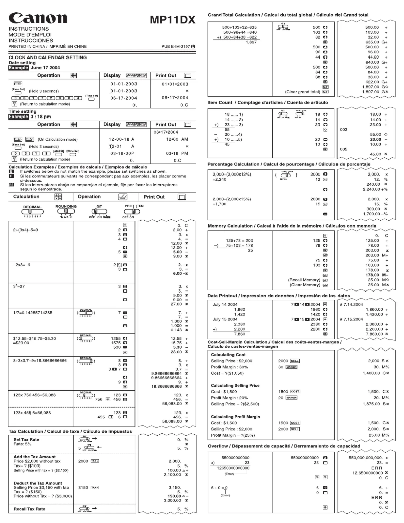 Page 1 de la notice Manuel utilisateur Canon MP11DX