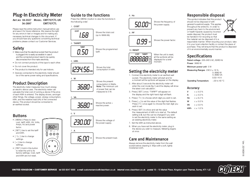 Página 1 del manual Manual de usuario Cotech EMT707CTL