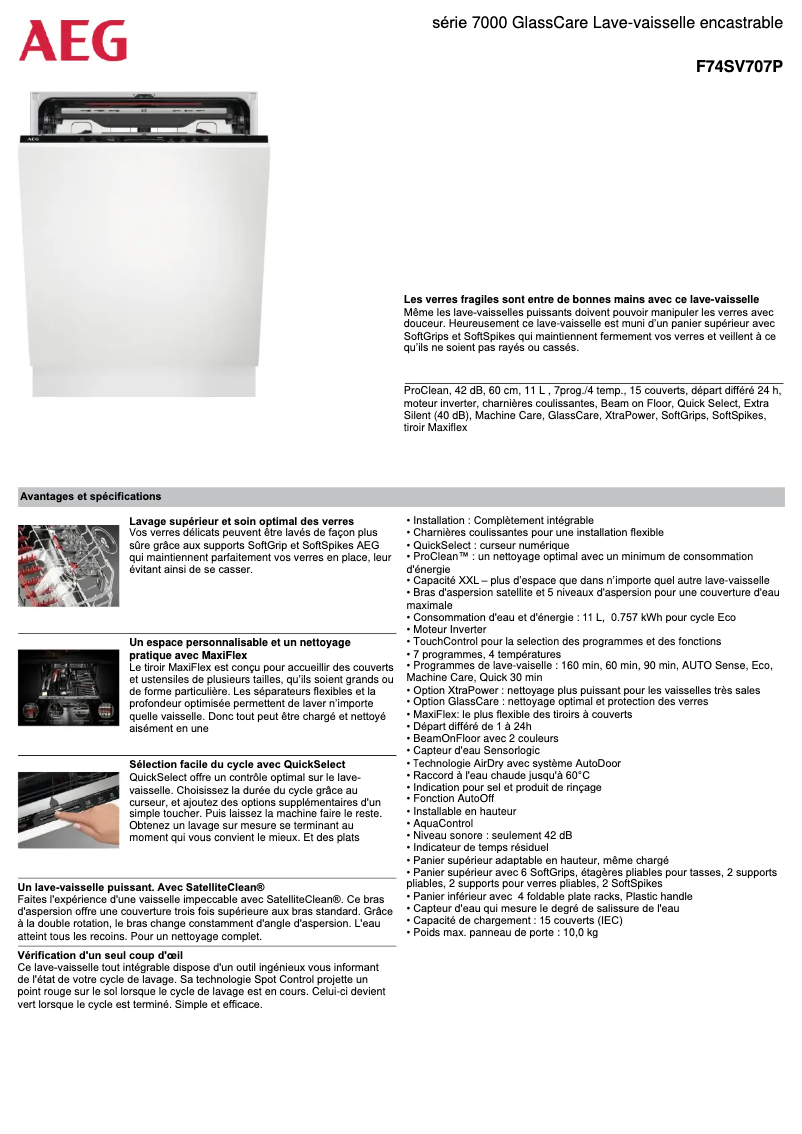 Página 1 del manual Ficha técnica AEG F74SV707P