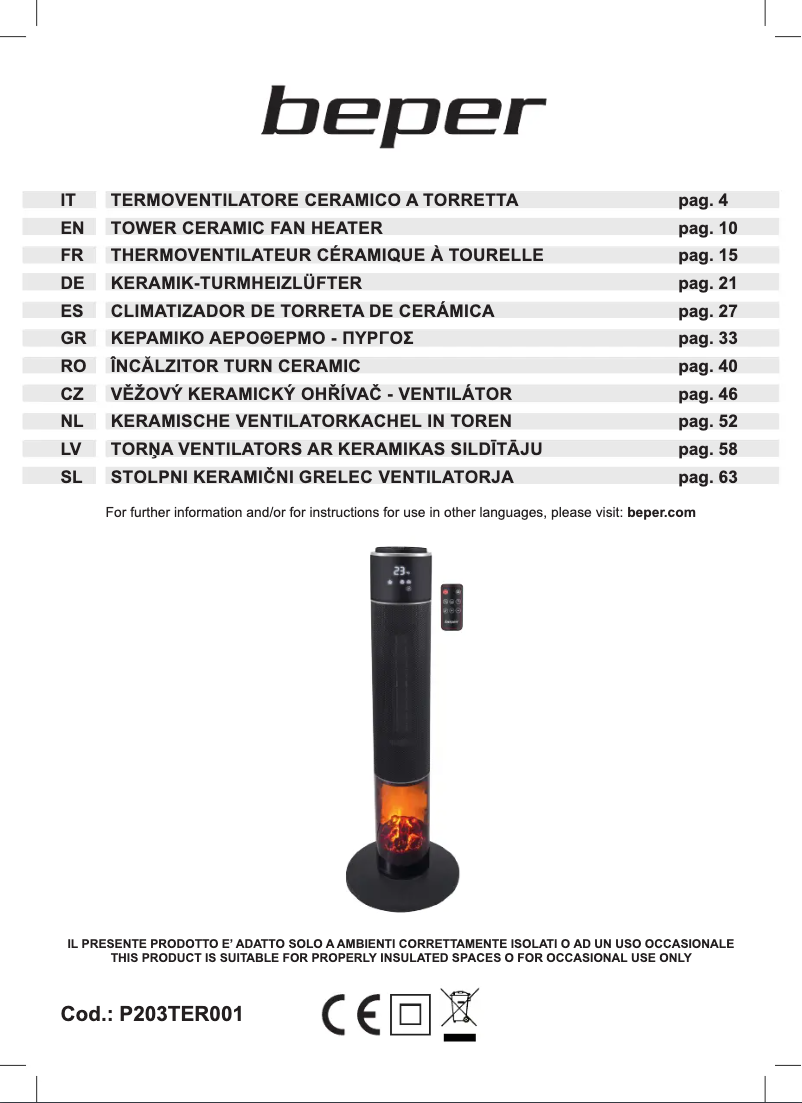 Image de la première page du manuel de l'appareil P203TER001
