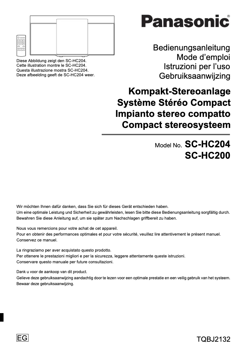 Page 1 de la notice Manuel utilisateur Panasonic SC-HC204