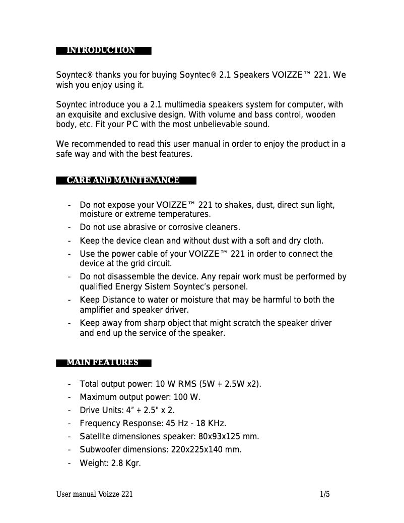 Página 1 del manual Manual de usuario Soyntec Voizze 221