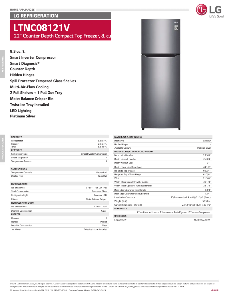 Página 1 del manual Ficha técnica LG LTNC08121V