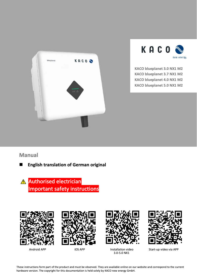 Page n°1 - Manuel utilisateur Kaco blueplanet 4.0 NX1 M2