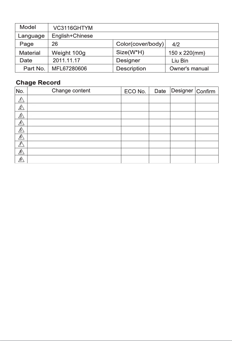 Page n°1 - Manuel utilisateur LG VC3116GHTYM