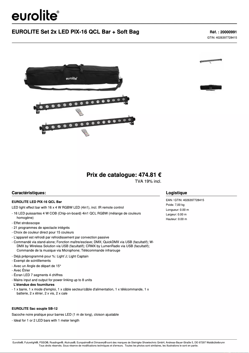 Page n°1 - Fiche technique Eurolite LED PIX-16