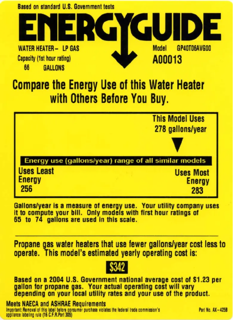 Page 1 de la notice Label énergétique GE GP40T06AVG00