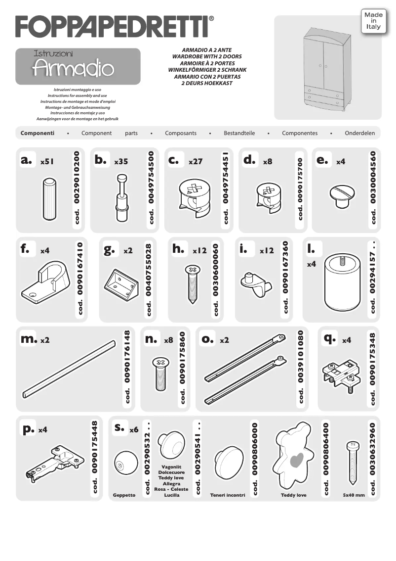 Page 1 de la notice Manuel utilisateur Foppapedretti Armadio Dolcecuore