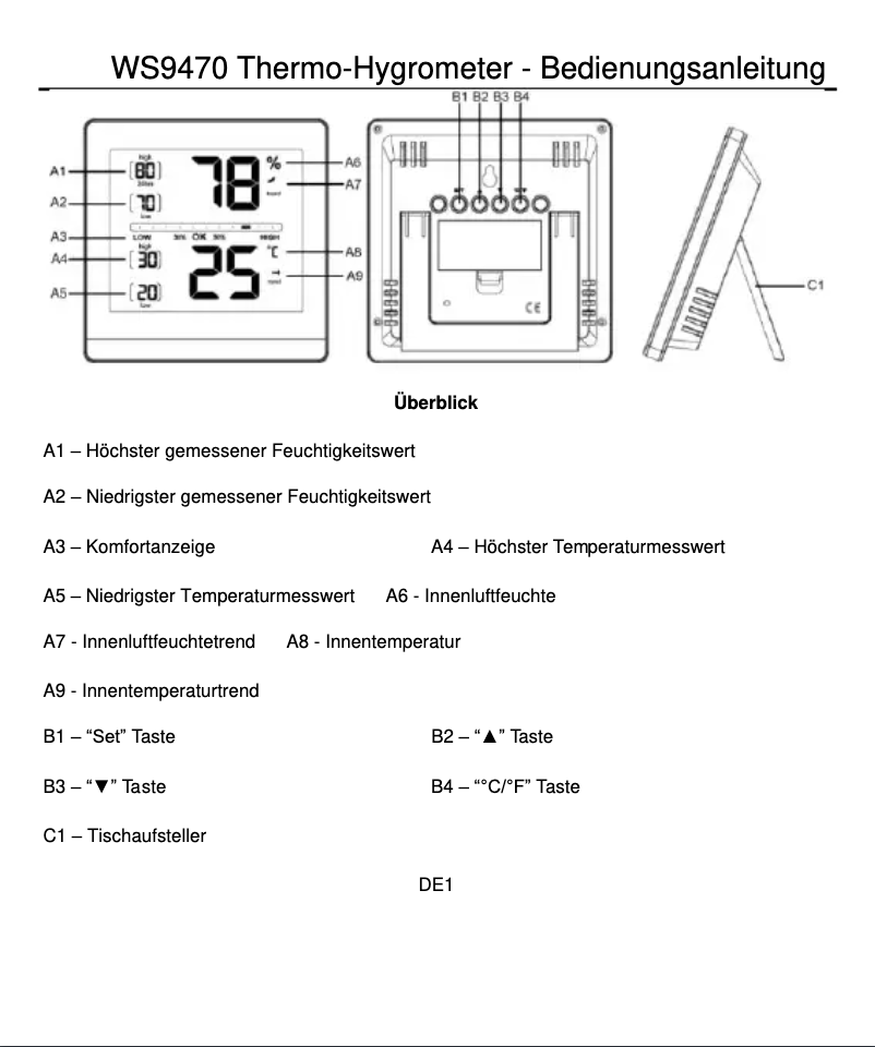 Page 1 de la notice Manuel utilisateur Techno Line WS 9470