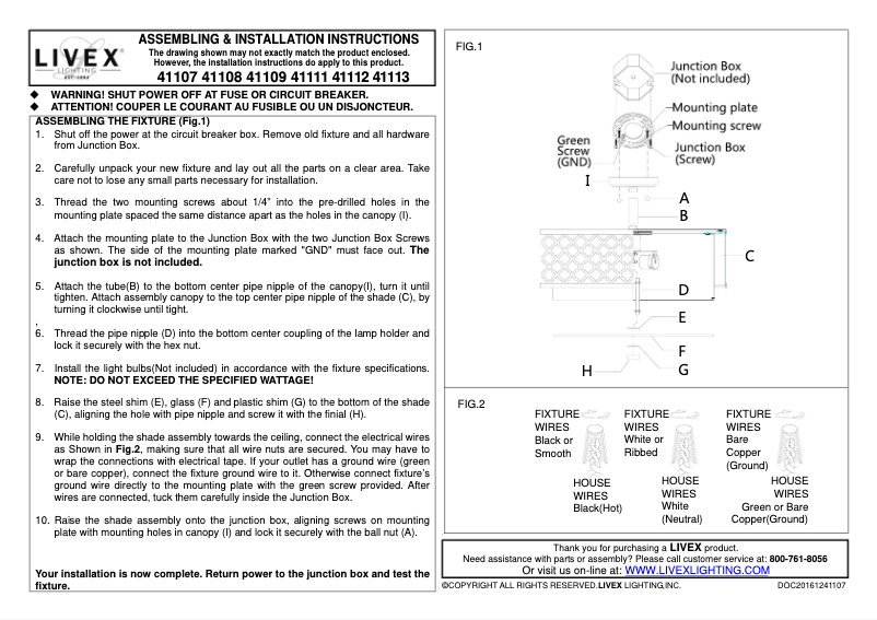 Page 1 de la notice Manuel utilisateur Livex Lighting Arabesque 41111-92