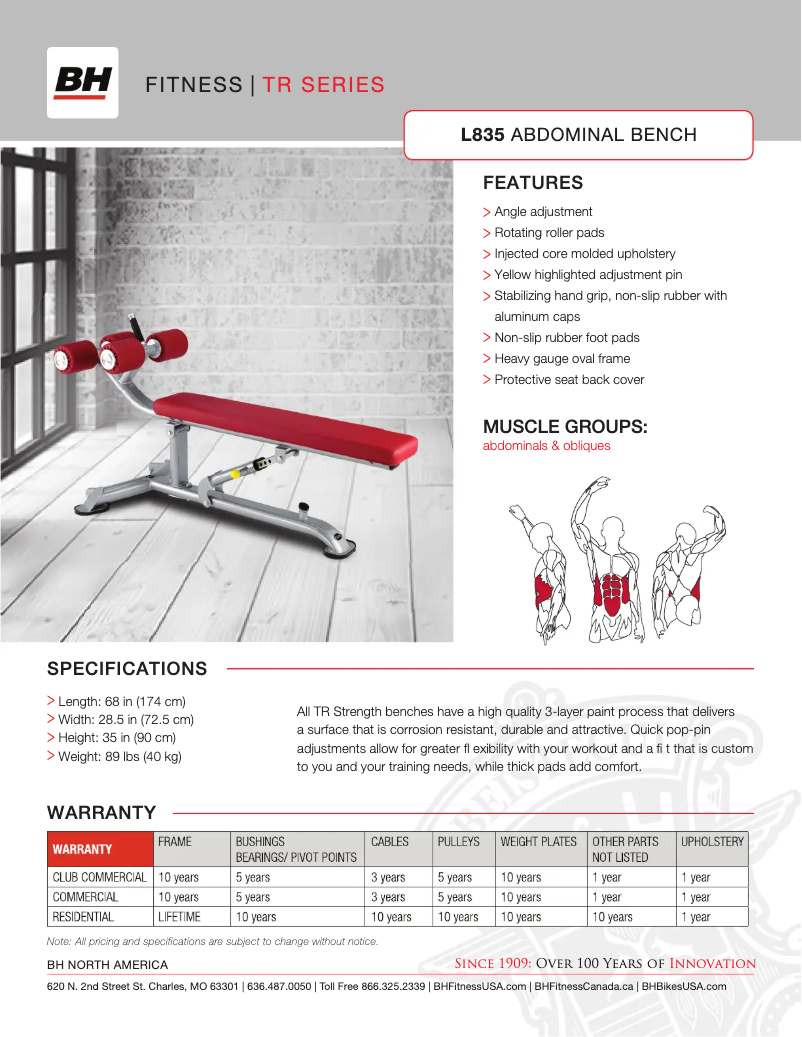 Page 1 de la notice Fiche technique BH Fitness L835