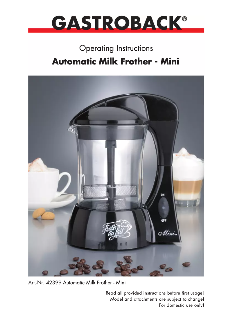 Page 1 de la notice Manuel utilisateur Gastroback 42399