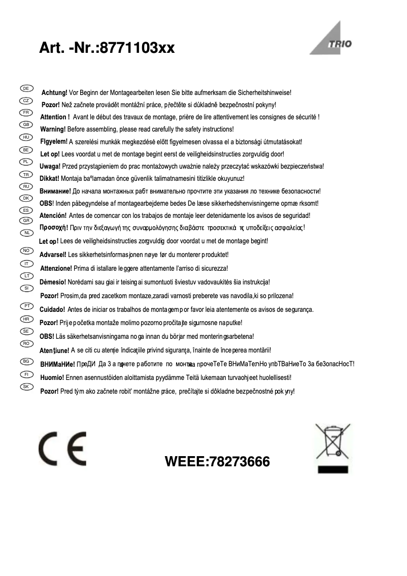 Page 1 de la notice Manuel utilisateur Trio Lighting Cassini LED