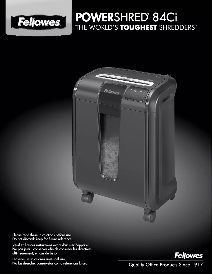 Image de la première page du manuel de l'appareil Powershred 84Ci
