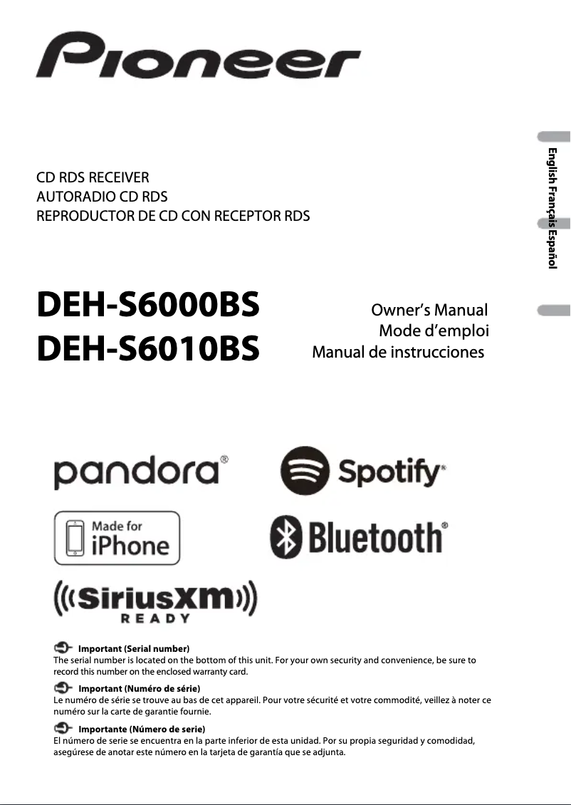Page 1 de la notice Manuel utilisateur Pioneer DEH-S6000BS