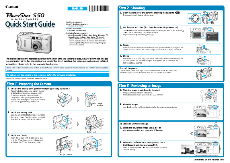 Page 1 de la notice Manuel utilisateur Canon Powershot S50