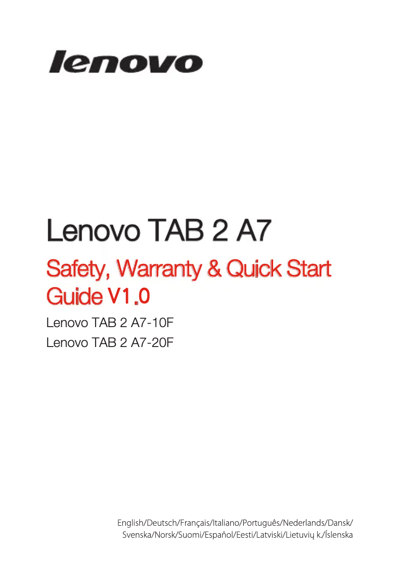 Page 1 de la notice Manuel utilisateur Lenovo TAB 2 A7-20F