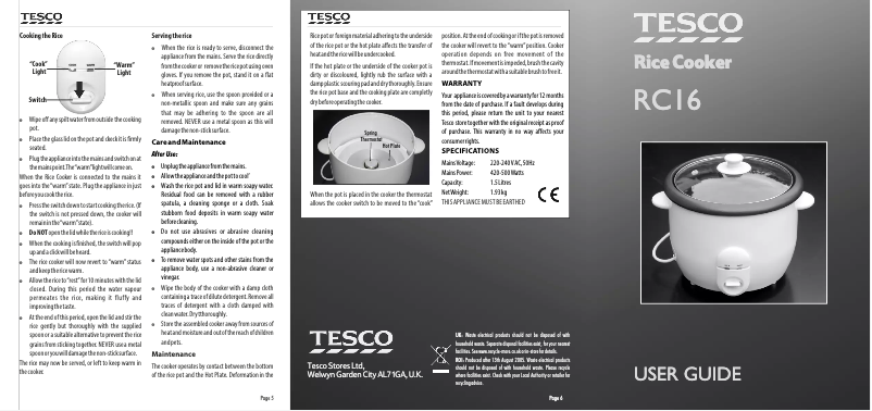 Page n°1 - Manuel utilisateur Tesco RC16
