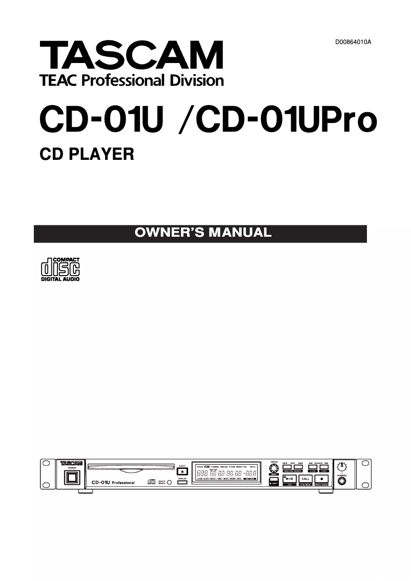 Page 1 de la notice Manuel utilisateur Tascam CD-01U Pro