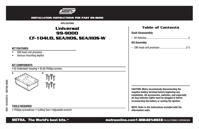Page 1 de la notice Manuel utilisateur Metra 99-9000