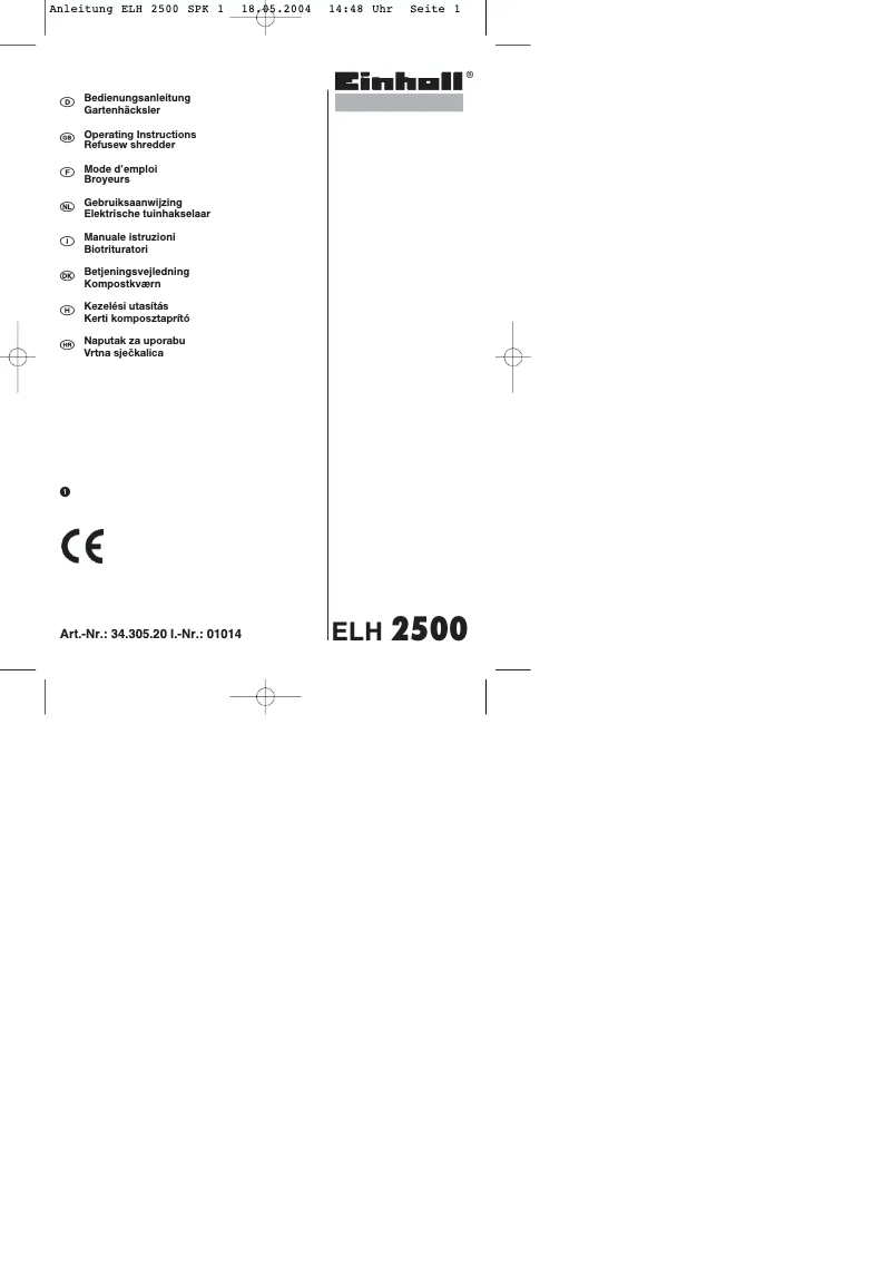 Page 1 de la notice Manuel utilisateur Einhell ELH 2500