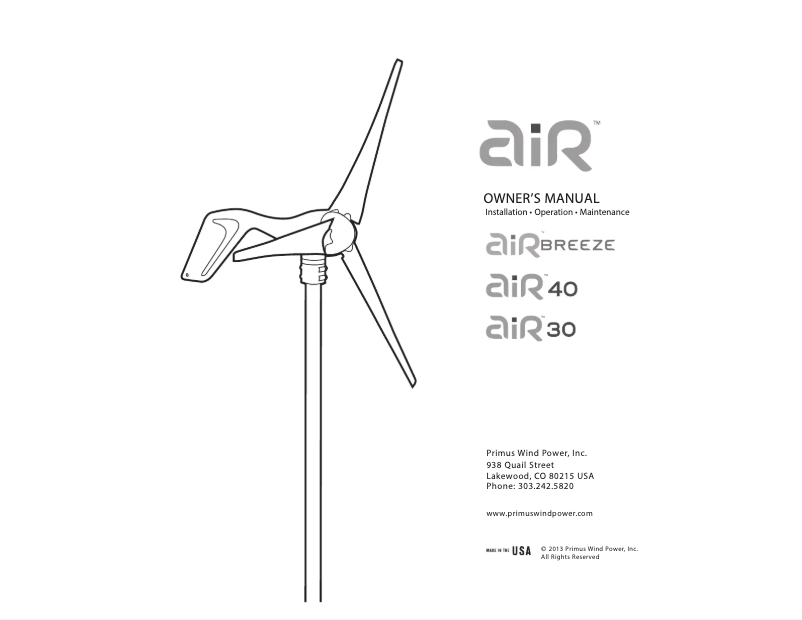 Page 1 de la notice Manuel utilisateur Primus WindPower AIR 40