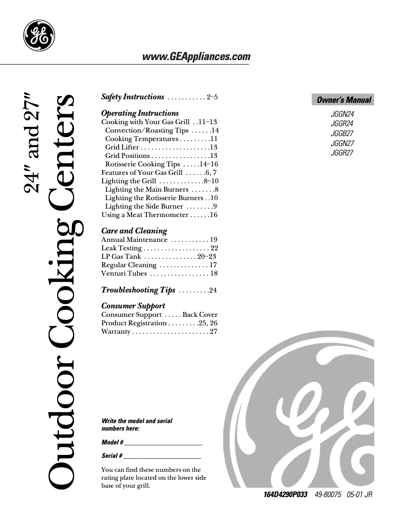 Image de la première page du manuel de l'appareil JGGN24LPDBB