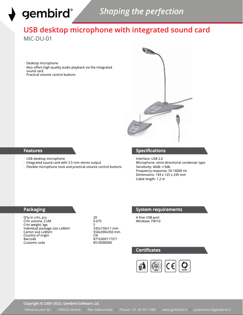 Imagen de la primera página del manual del dispositivo MIC-DU-01