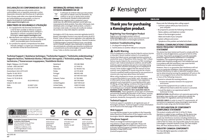 Page n°1 - Manuel utilisateur Kensington K72346US