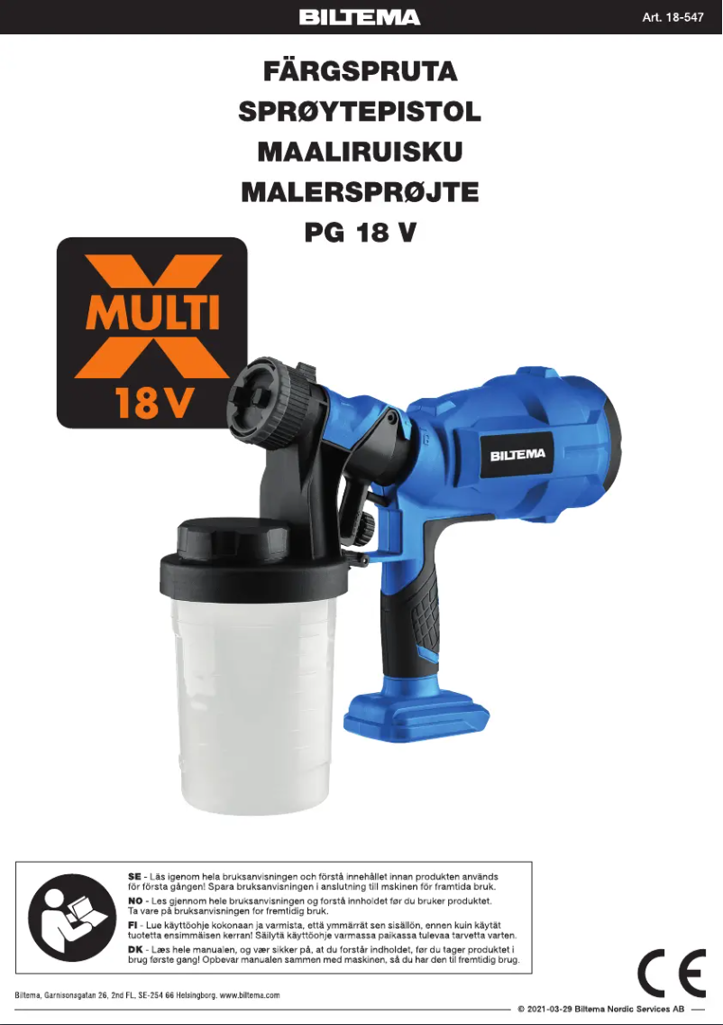 Page 1 de la notice Manuel utilisateur Biltema PG 18V