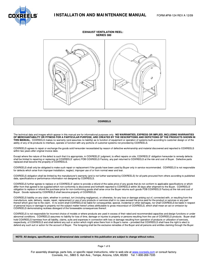 Page 1 de la notice Manuel utilisateur Coxreels 332-636