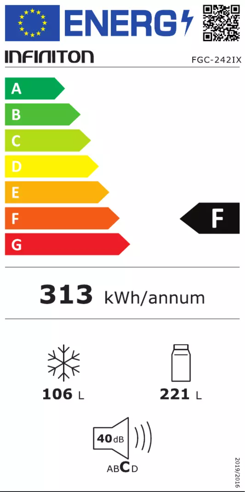 Page 1 de la notice Label énergétique Infiniton FGC-242IX