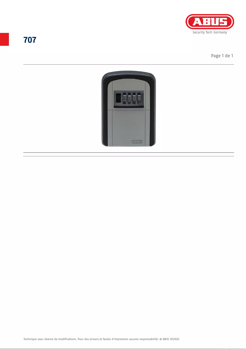 Página 1 del manual Ficha técnica Abus KeyGarage 707