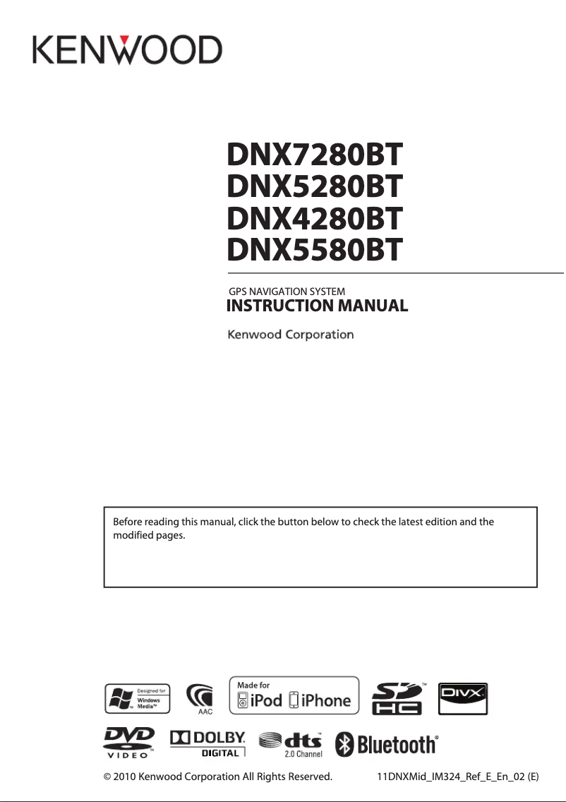 Image de la première page du manuel de l'appareil DNX5580BT