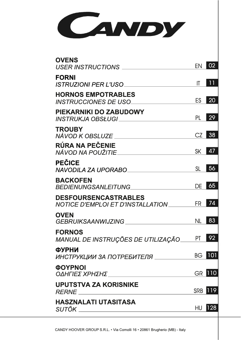 Page n°1 - Manuel utilisateur Candy FCTS815XL