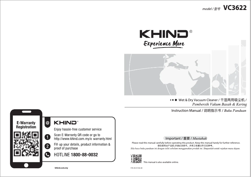 Page 1 de la notice Manuel utilisateur Khind VC3622