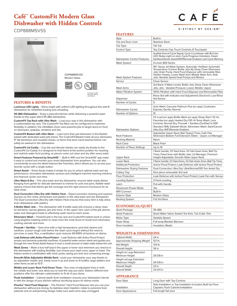 Page n°1 - Fiche technique Café CDP888M5VS5