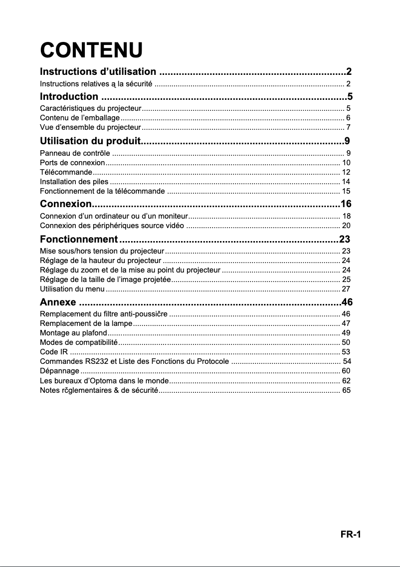 Page n°1 - Manuel utilisateur Optoma HD36