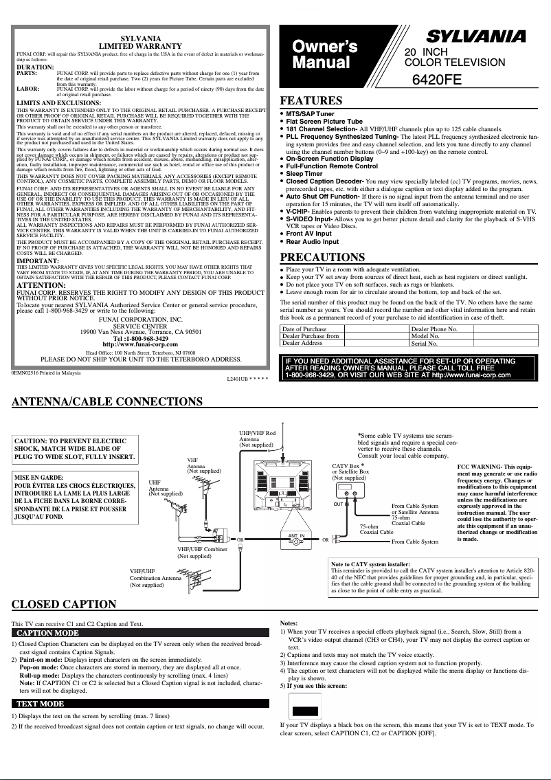 Page 1 de la notice Manuel utilisateur Sylvania 6420FE