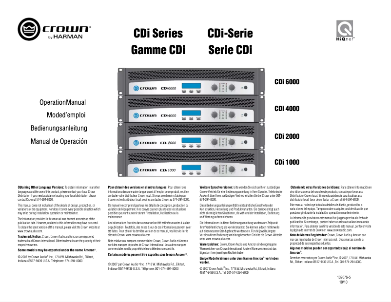 Page n°1 - Manuel utilisateur Crown 1000
