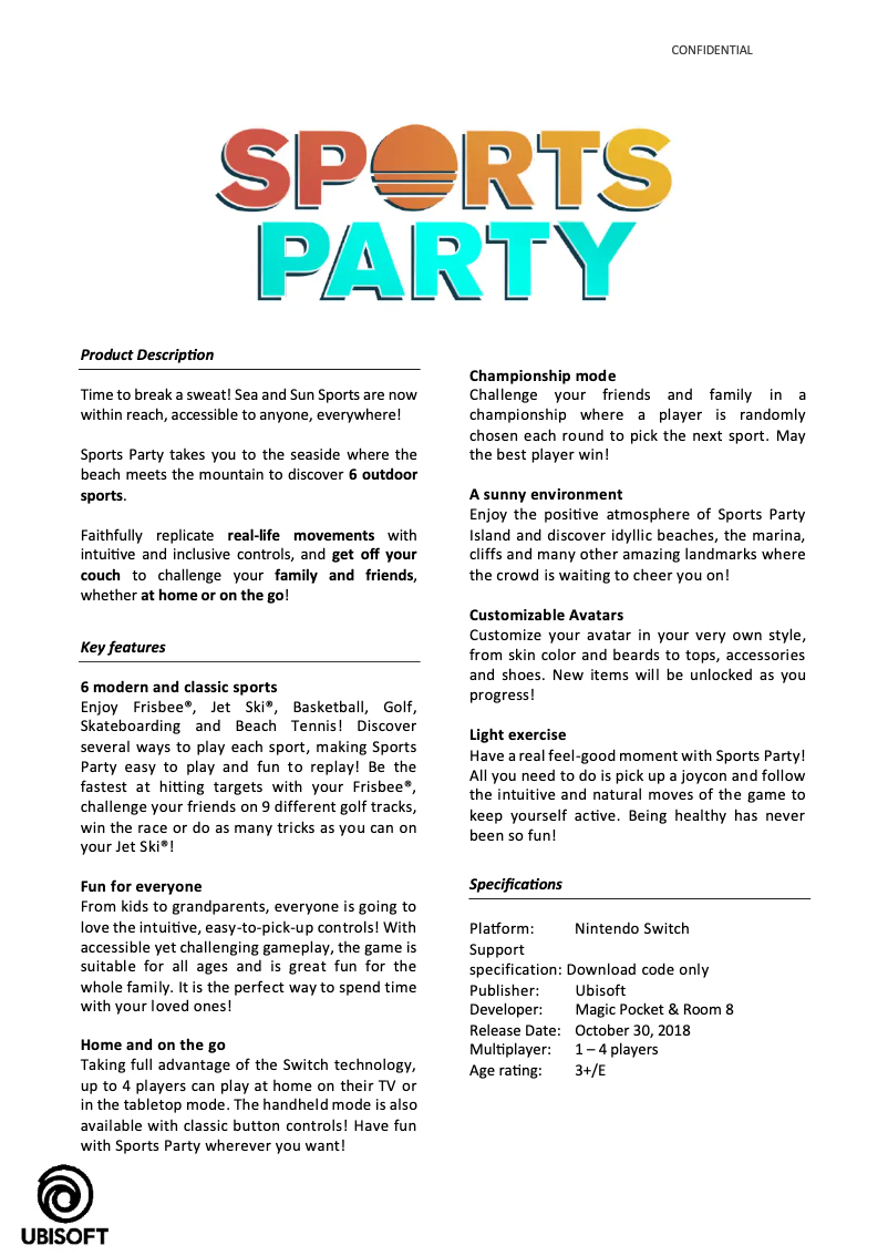 Page 1 de la notice Manuel utilisateur Ubisoft Sports Party