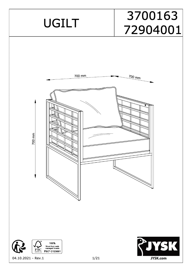 Page n°1 - Manuel utilisateur JYSK 3700163